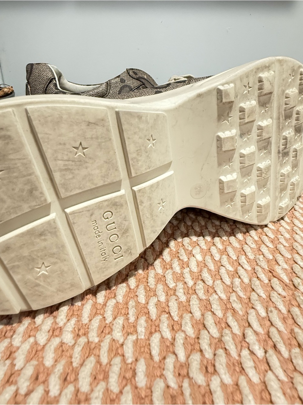 Gucci Beige/Brown Monogram Rhyton Sneakers - Picture 4 of 6